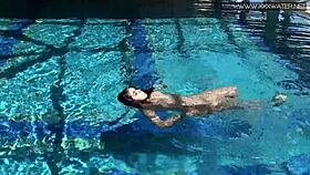 I'm Diana Rius, a horny Spanish pornstar getting nude in the outdoor pool.