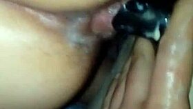 julie's hairy pussy gets teased with toys. she comes hard on the dildo.