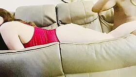 Milf Brunette Rubs Big Ass in Lingerie for Interracial Couple Play