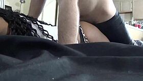 Ebony babe in panties during interracial fetish moment