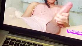 shemale fucks pillow until cumming hard