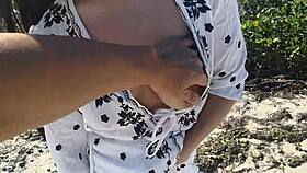 asian slut jj pleasures herself on the sandy beach