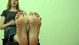 Big blonde with gigantic soles and size 11 super long toes