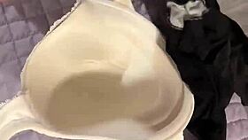 Creamy Cum Blast on Padded Bra After Intense Wanking
