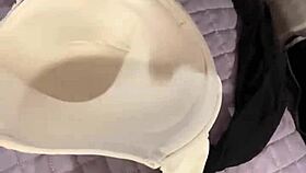 Creamy Cum Blast on Padded Bra After Intense Wanking