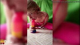 Woman enjoys homemade toy play with dildo and plug