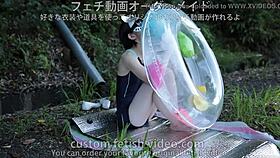 woman inflates float with air fetish style