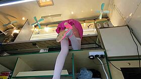 Teen Flashes Ass in Stockings at Work