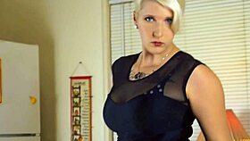 Blonde Ivy rips clothes for nude striptease in kitchen!