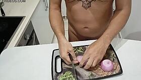 cooking a simple meal in the kitchen