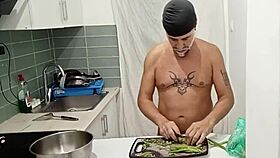 cooking a simple meal in the kitchen