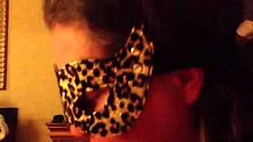 Masked mature woman excitedly sucks off her husband in provocative costume play!