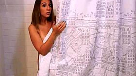 British teen Layla London with big tits stuffs her mouth with stepbro's monster cock in blowjob scene