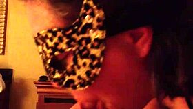 Masked mature woman excitedly sucks off her husband in provocative costume play!