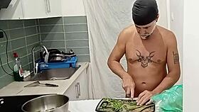 cooking a simple meal in the kitchen