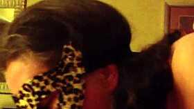 Masked mature woman excitedly sucks off her husband in provocative costume play!