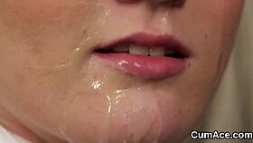 Spicy babe GETS JIZZ SHOT on her face EATING all the cum!