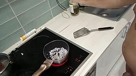 cooking a simple meal in the kitchen