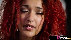 Redhead chick tries first pussy licking.