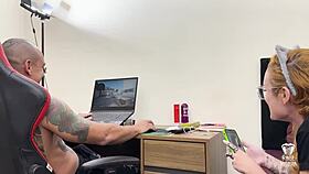 redhead interrupts gaming with a surprise