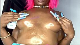 i bent over and fingered my oiled ebony pussy until creampie