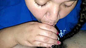 My wife gives a sloppy blowjob at home, deepthroating roughly with amateur enthusiasm