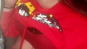 White girl passionately sucks big black cock in public parking lot with perky nipples exposed