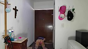 Intense shemale assfucking with big dildo in miniskirt leads to massive squirting