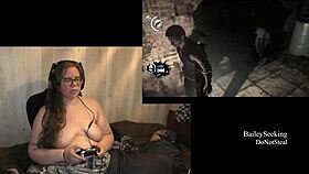 Naked Brunette With Tattoo And Piercing Plays Evil Within Part 12