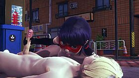 Asian futanari ladybug blows Cat Noir!
