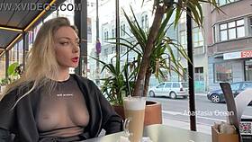 Flashing my tits in cafe with glass walls for all to see