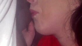 White girl passionately sucks big black cock in public parking lot with perky nipples exposed