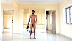 rajesh playboy 993 strips and masturbates his dick while spanking and moaning before cumming in paper cup