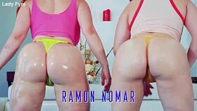 big oiled butts of annabel redd and summer hart ignite emotions in redhead threesome.