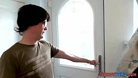 Tricked amateur sucking dick in lingerie, first time blowjob with handjob tease?