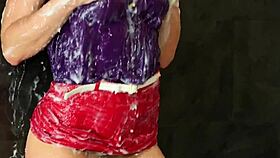 Bukkake loving classy Eurobabe sucking cock at the gloryhole with heels on