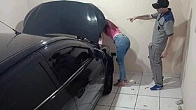 naughty employee fixes hot girl's car in workshop 😏