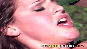 Outdoor interracial fucking with big black cock and pussy licking