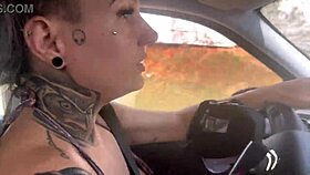 She deepthroats the bodybuilder's swollen pussy.