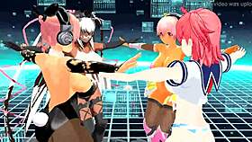 Four anime girls sing erotically while undressing passionately