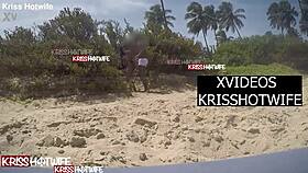 Cuckold husband watches Kriss Hotwife fucked on public beach by Baiano director, risking exposure.