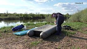 natasha posing naked on a raft. her hairy teen body teases in private.