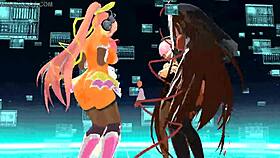 Four anime girls sing erotically while undressing passionately