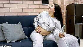 is this lazy chubby brunette ready for some belly fetish fun?