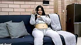 is this lazy chubby brunette ready for some belly fetish fun?