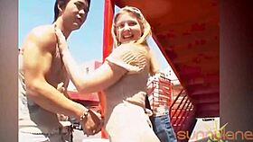 All Natural Sunny Lane Milks Huge Cock with Spread Legs! Can She Handle It?