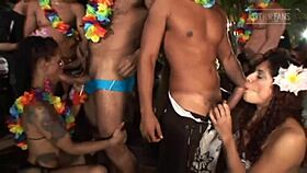 Rio Carnival group orgy with cock action.