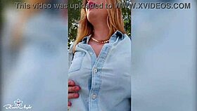 Depraved blonde exposes her massive tits in public outdoor display, flaunting wet pussy and big ass for horny amateurs.
