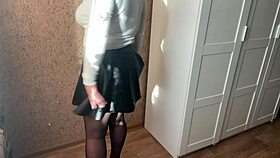 step sister in pantyhose without panties masturbates so hot 😍