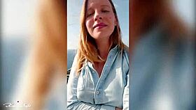 Depraved blonde exposes her massive tits in public outdoor display, flaunting wet pussy and big ass for horny amateurs.